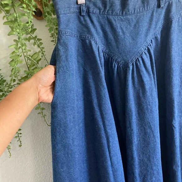 Dark Blue Denim A-Line Maxi Skirt - Classic Flare - Picture 4 of 4